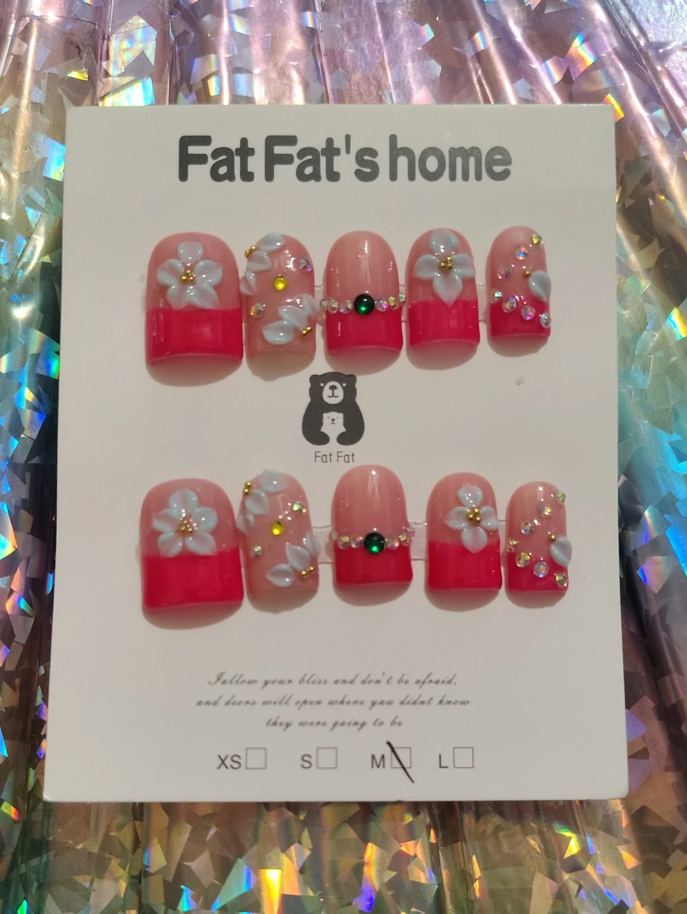 Fat Fat Floral Pink & Hot Pink Press-On Duck Nail Set